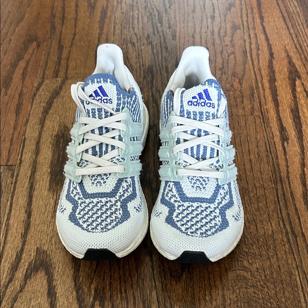 adidas Kids White & Blue Knit Sneakers